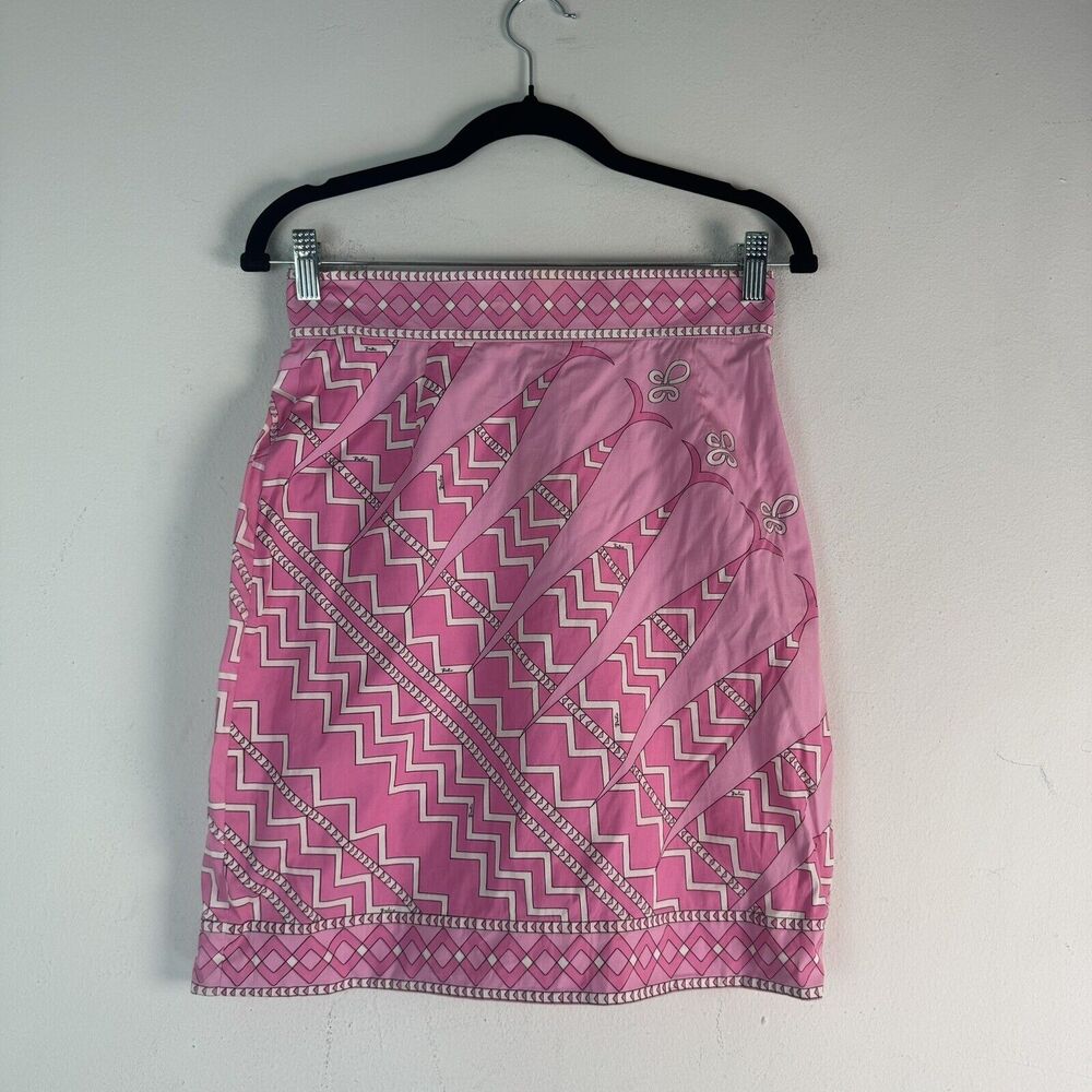 EMILIO PUCCI Silk skirt Zigzag pattern pink Sz US 14